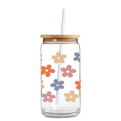 Rainbow Daisy 16 oz. or 20 oz. Glass Can Cup