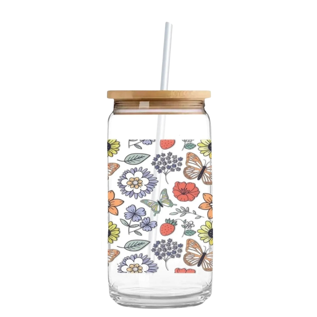 Butterfly Garden 16 oz. or 20 oz. Glass Can Cup