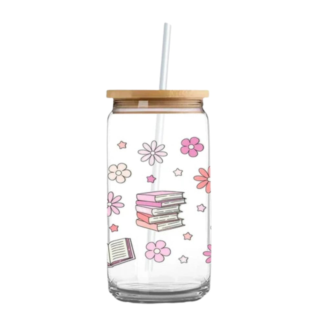 Bookish Doodles 16 oz. or 20 oz. Glass Can Cup