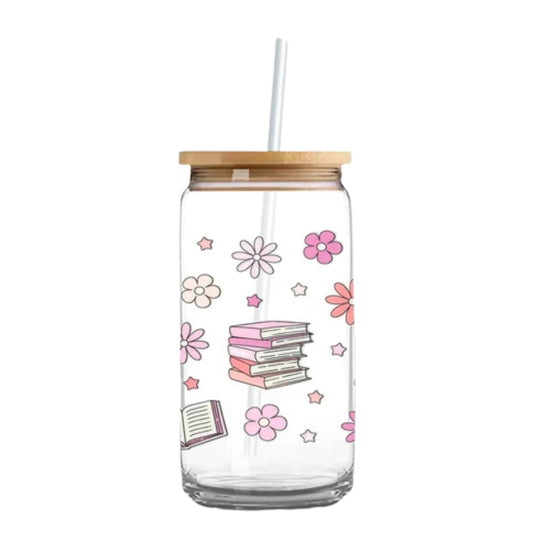 Bookish Doodles 16 oz. or 20 oz. Glass Can Cup
