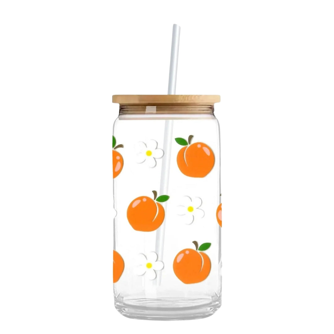 Peaches & Daisies 16 oz. or 20 oz. Glass Can Cup
