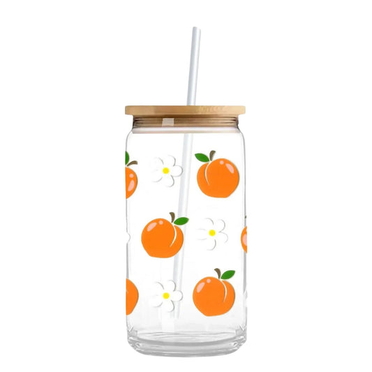 Peaches & Daisies 16 oz. or 20 oz. Glass Can Cup