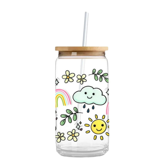Rainbows & Sunshine 16 oz. or 20 oz. Glass Can Cup