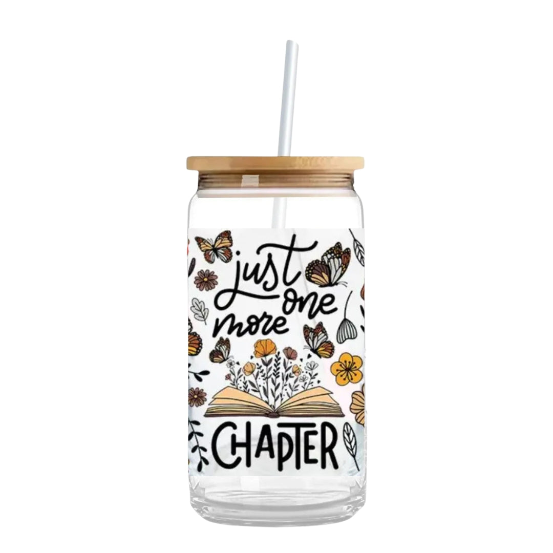 Just One More Chapter Bookish Butterflies 16 oz. or 20 oz. Glass Can Cup