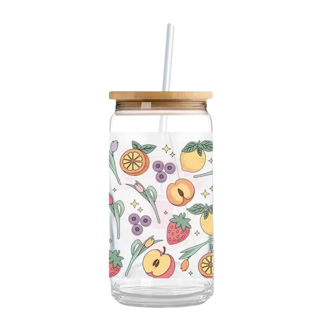 Fruity Floral 16 oz. or 20 oz. Glass Can Cup
