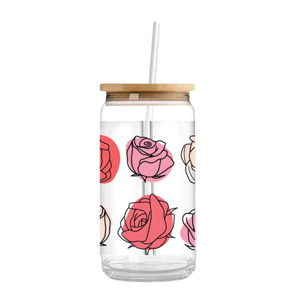 Roses Outlined 16 oz. or 20 oz. Glass Can Cup