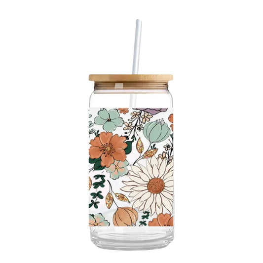 Beautiful Wildflowers 16 oz. or 20 oz. Glass Can Cup
