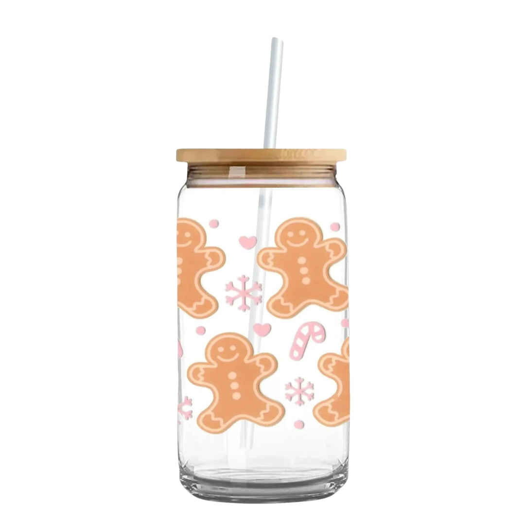 Gingerbread & Candy Canes 16 oz. or 20 oz. Glass Can Cup
