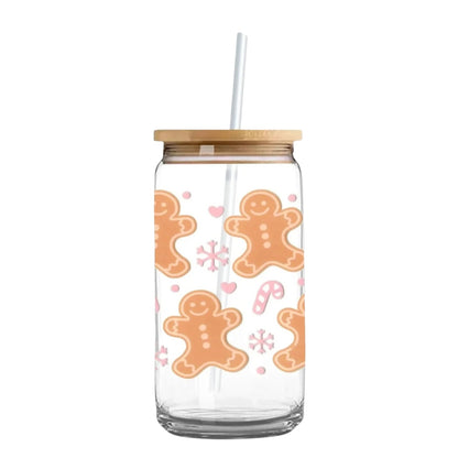 Gingerbread & Candy Canes 16 oz. or 20 oz. Glass Can Cup