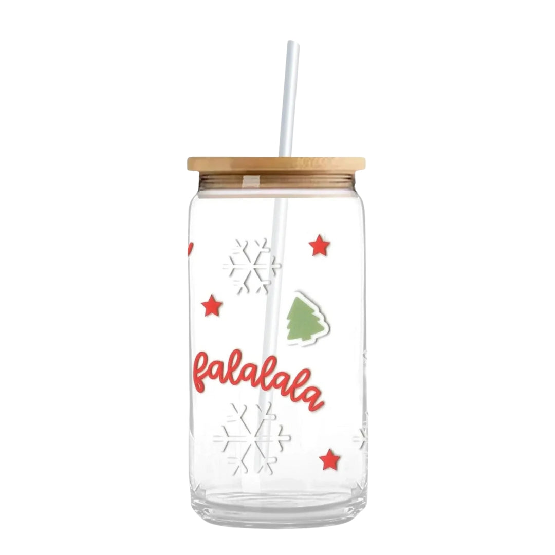 Christmas Trees, Snowflakes & Falalala 16 oz. or 20 oz. Glass Can Cup