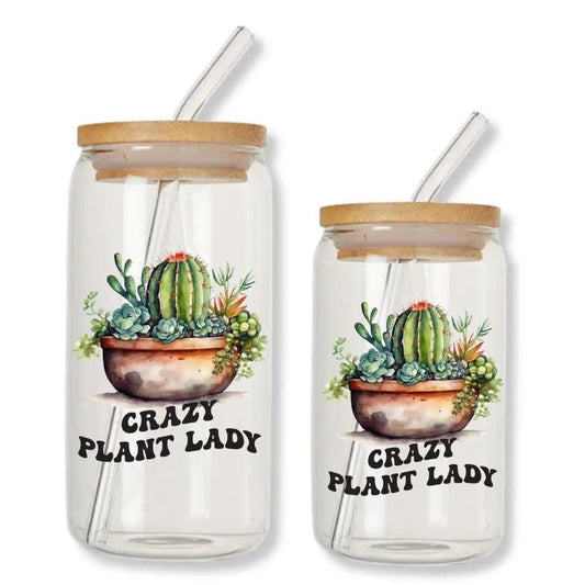 Crazy Plant Lady Can Glass Tumbler with Bamboo Lid & Straw