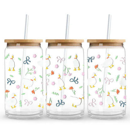 Goose, Ducks & Bows 16 oz. or 20 oz. Glass Can Cup