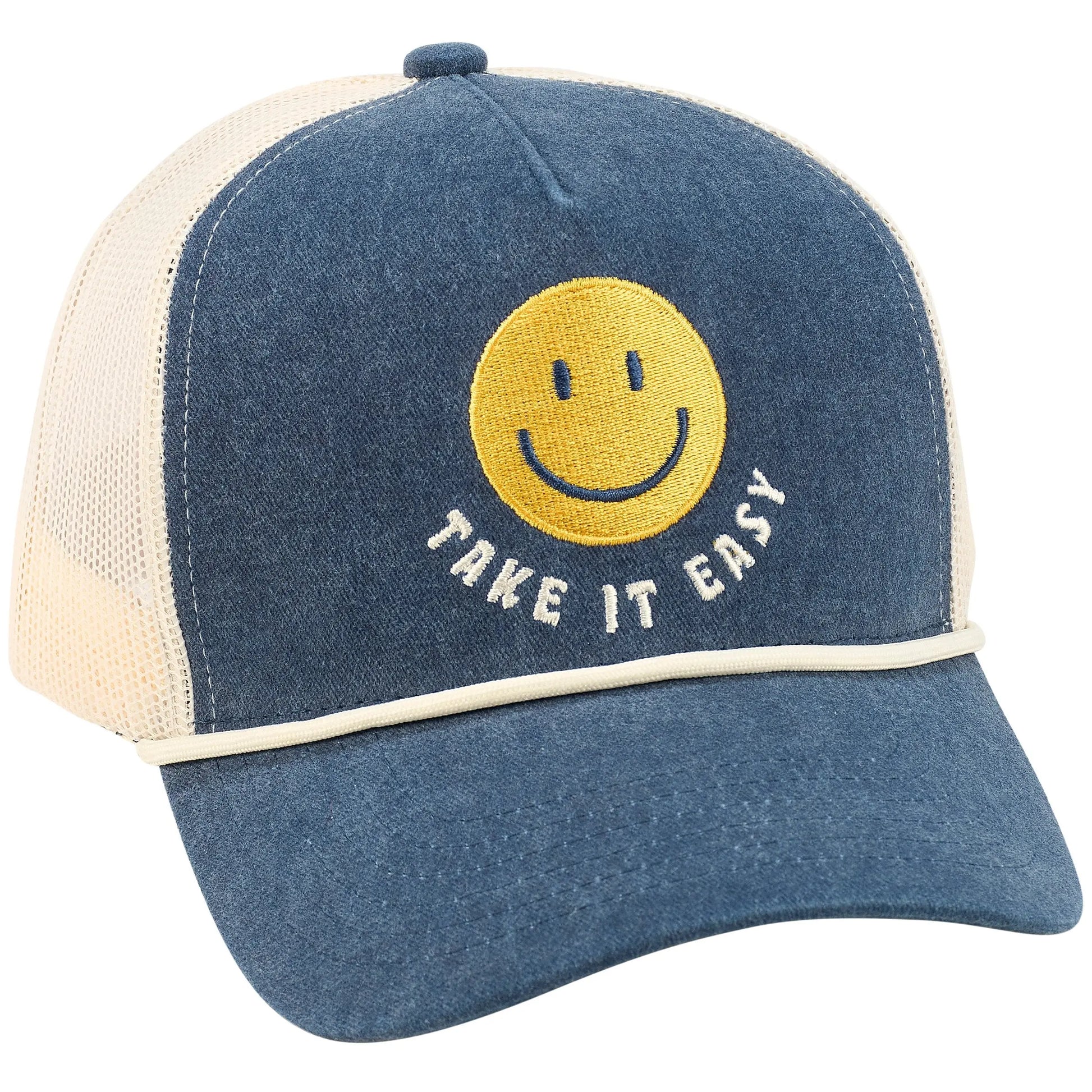 Embroidered Take It Easy Smiley Face Trucker Hat