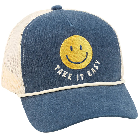 Embroidered Take It Easy Smiley Face Trucker Hat