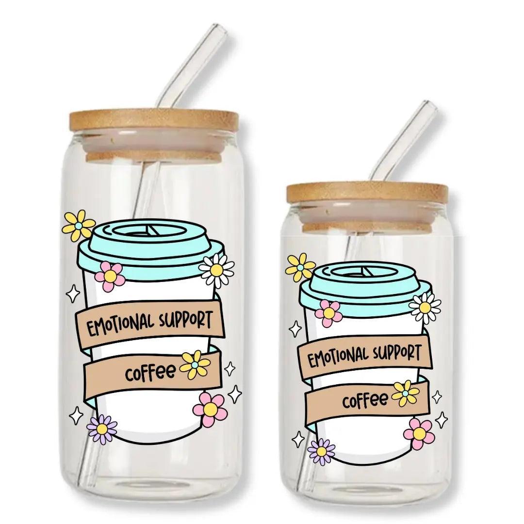 Emotional Support Coffee Can Glass Tumbler with Bamboo Lid & Straw
