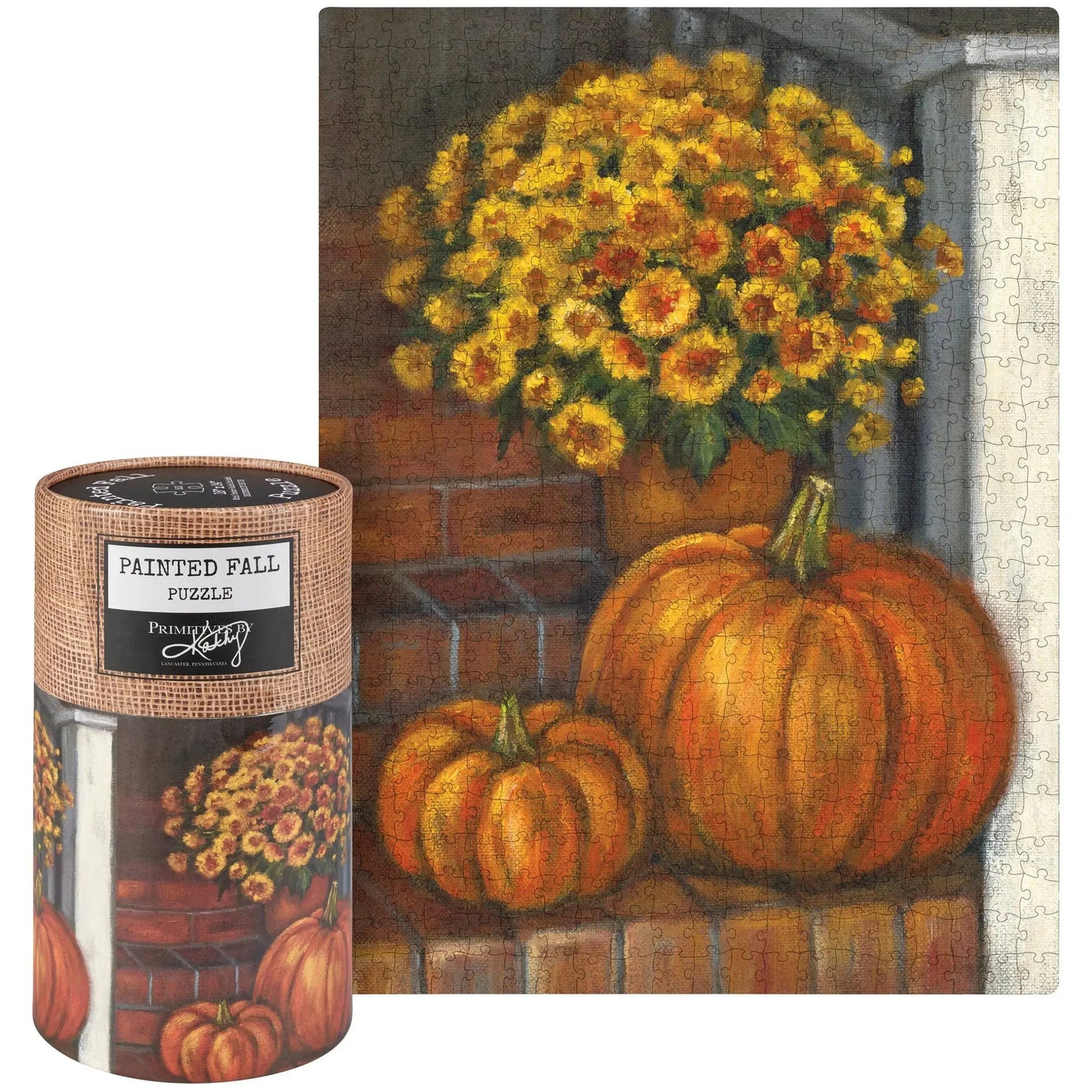 Fall Puzzle with Pumpkin and Flowers