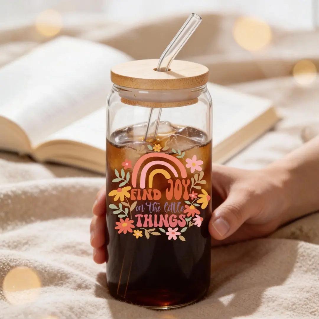 Find Joy in the Little Things 16 oz. or 20 oz. Glass Can Cup