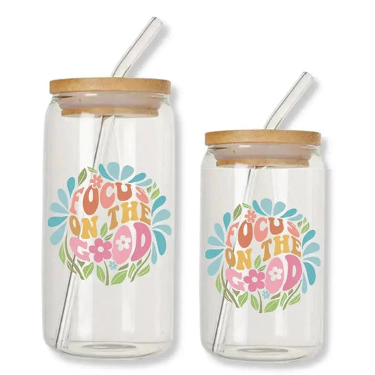 Focus on the Good Cup Can Glass Tumbler with Bamboo Lid & Straw