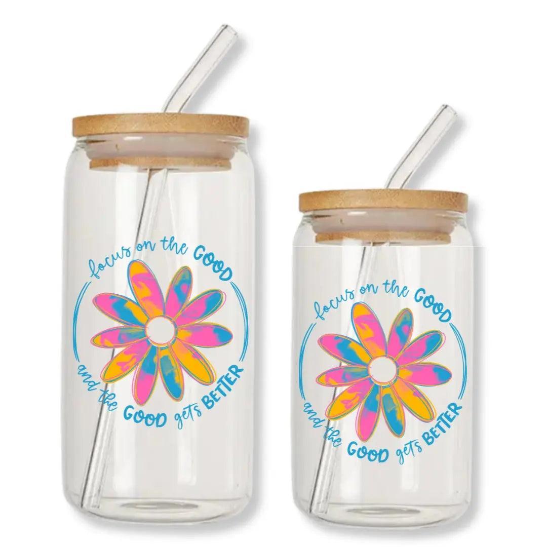 Focus on the Good and the Good Gets Better Can Glass Tumbler with Bamboo Lid & Straw