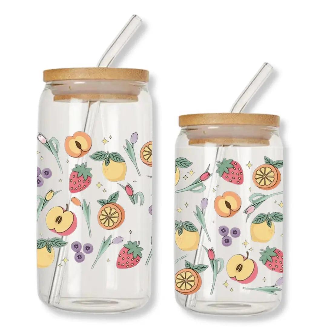 Fruity Floral 16 oz. or 20 oz. Glass Can Cup