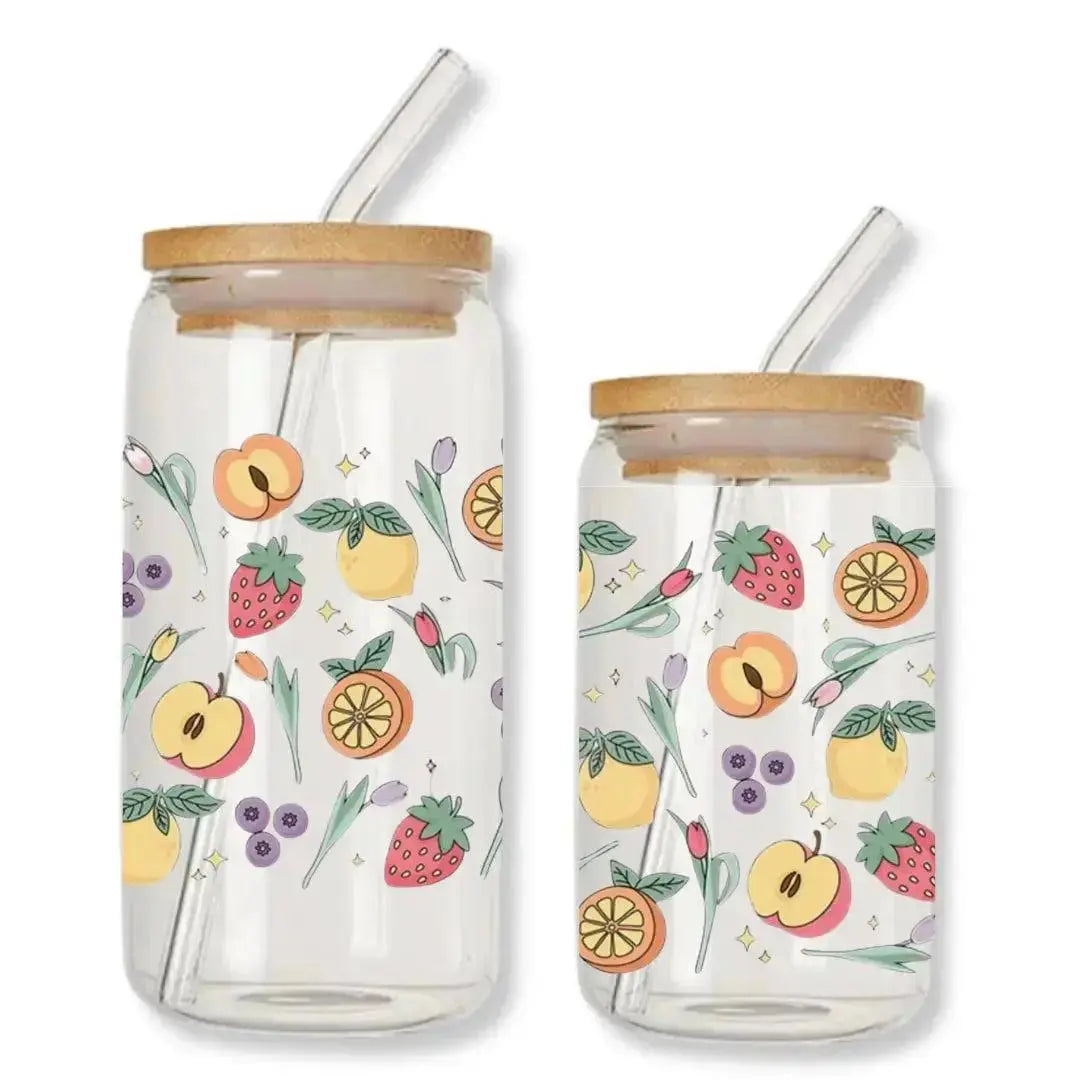 Fruity Floral Cup 16 oz. or 20 oz. Glass Can