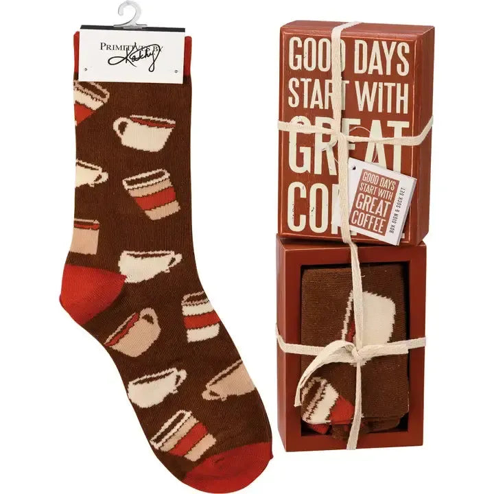 Good Days Start with Great Coffee Box Sign and Sock Set