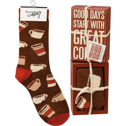 Good Days Start with Great Coffee Box Sign and Sock Set