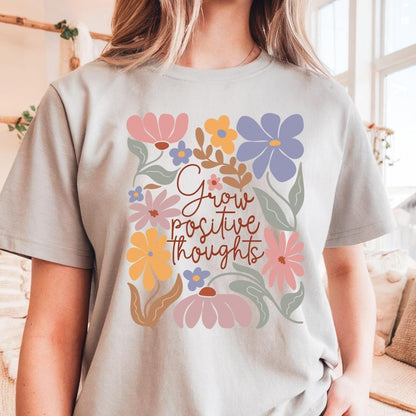 Grow Positive Thoughts Retro Floral T-Shirt
