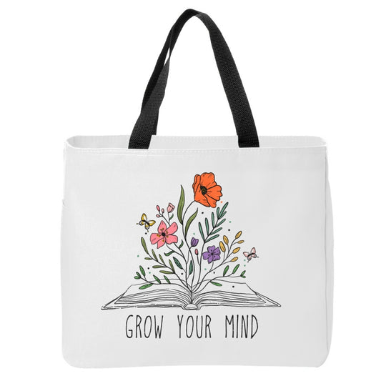 Grow Your Mind Book and Flowers Bookish Bookish Tote Bag