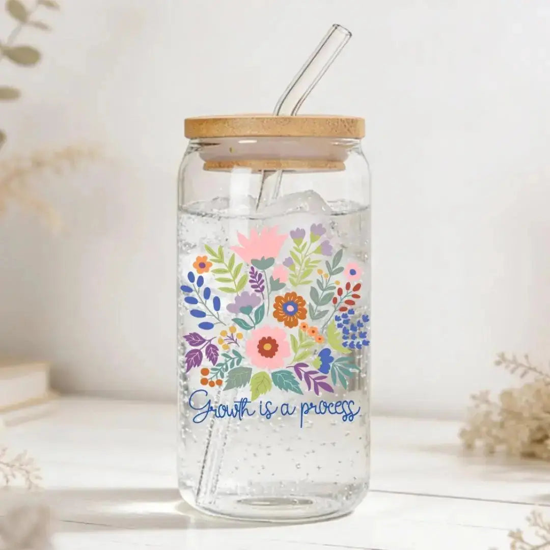 Growth is a Process Cup Floral 16 oz. or 20 oz. Glass Can