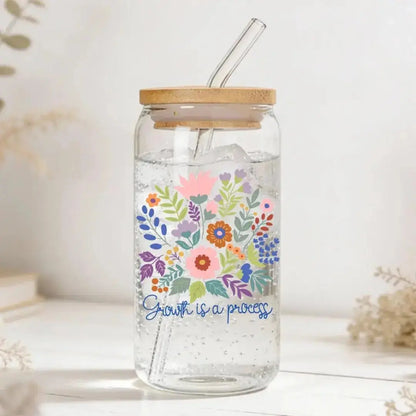 Growth is a Process Cup Floral 16 oz. or 20 oz. Glass Can