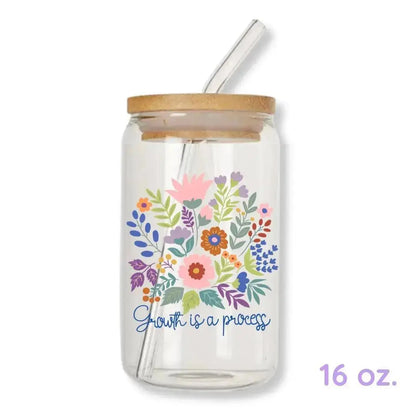 Growth is a Process Cup Floral 16 oz. or 20 oz. Glass Can