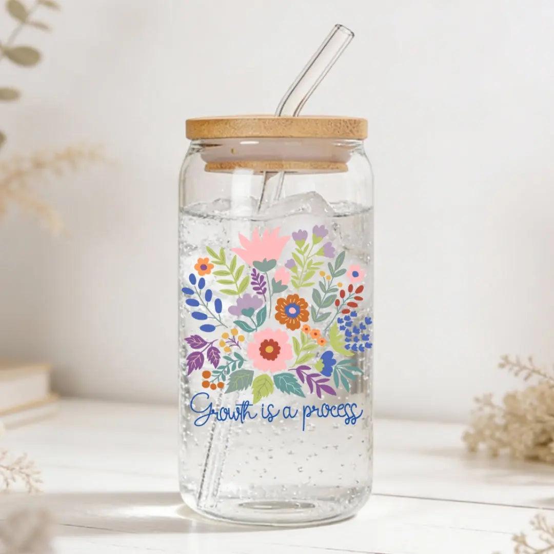 Growth is a Process Floral 16 oz. or 20 oz. Glass Can Cup