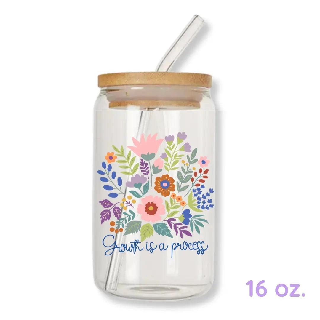Growth is a Process Floral 16 oz. or 20 oz. Glass Can Cup