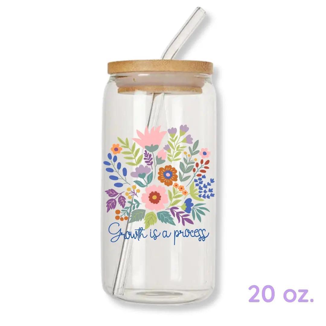 Growth is a Process Floral 16 oz. or 20 oz. Glass Can Cup