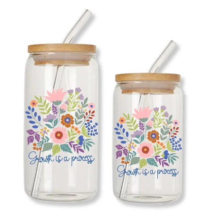Growth is a Process Floral 16 oz. or 20 oz. Glass Can Cup