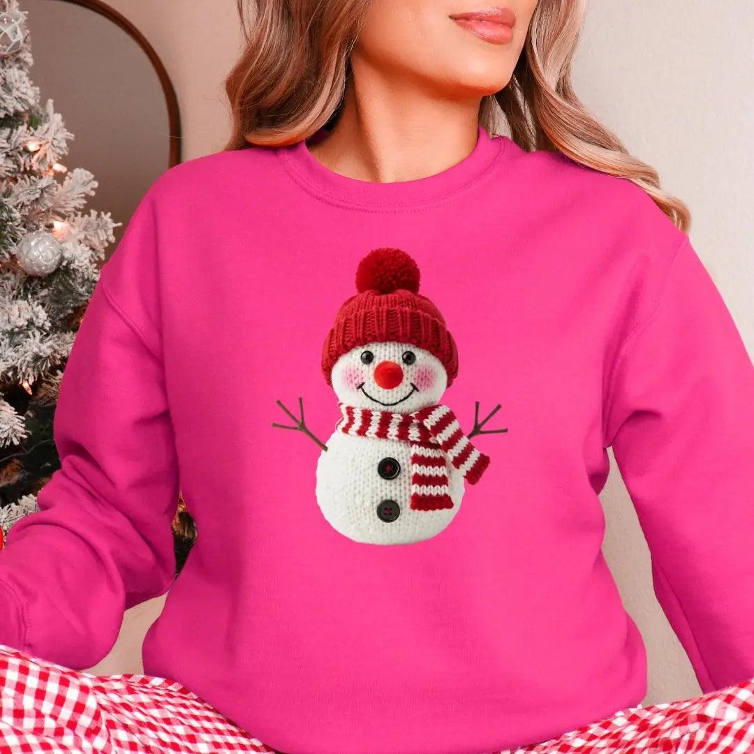 Happy Snowman Christmas Sweatshirt - Faux Yarn