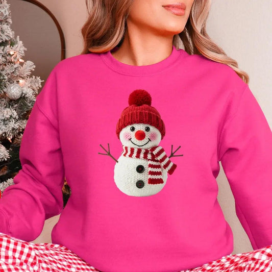 Happy Snowman Christmas Sweatshirt - Faux Yarn