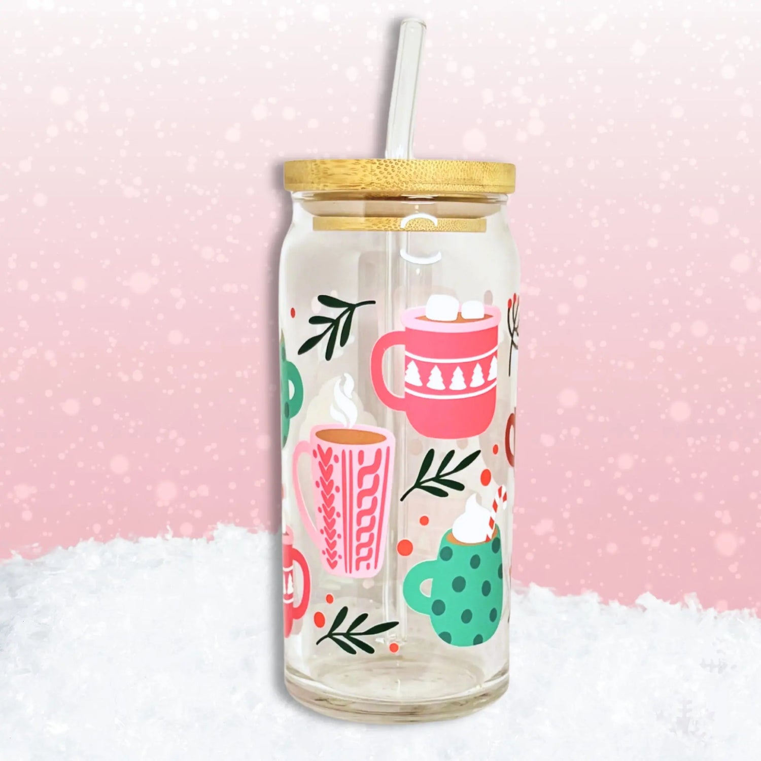 Holiday Cozy Cocoa 16 oz. or 20 oz. Glass Can Cup Just So Happy