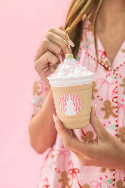 Iced Coffee Drink Pink Christmas Ornament Rock Paper Scissors