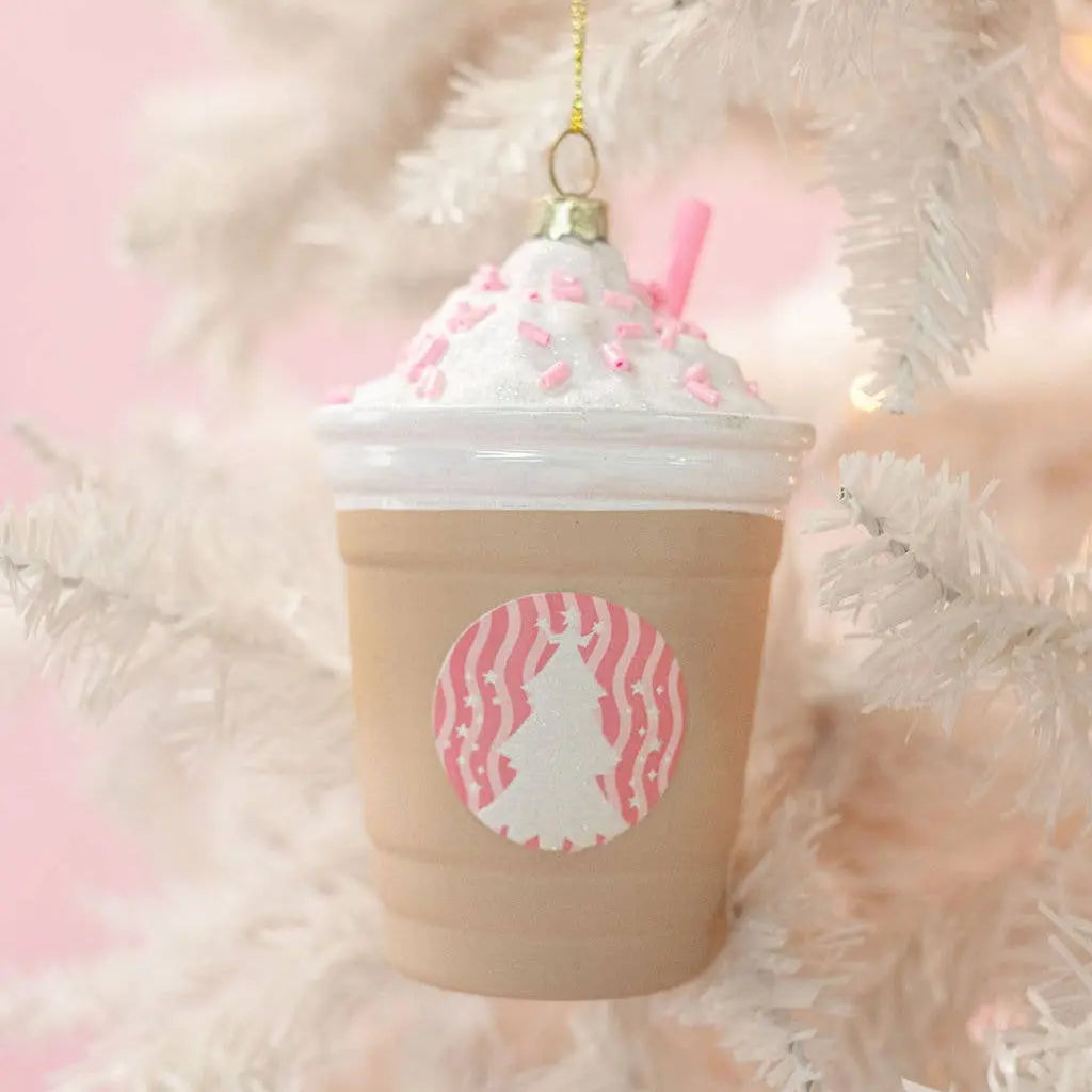 Iced Coffee Drink Pink Christmas Ornament Rock Paper Scissors