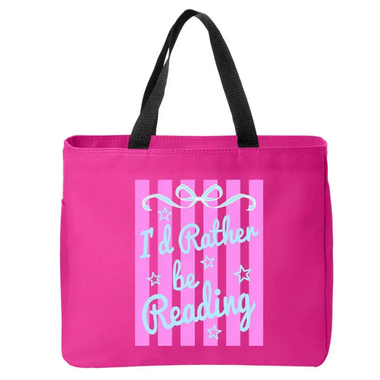 I'd Rather Be Reading Pink Stripes Tote Bag