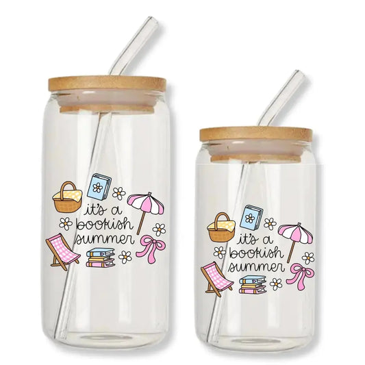It's a Bookish Summer Cup Doodles 16 oz. or 20 oz. Glass Can