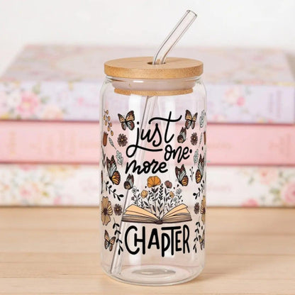 Just One More Chapter Bookish Butterflies 16 oz. or 20 oz. Glass Can Cup