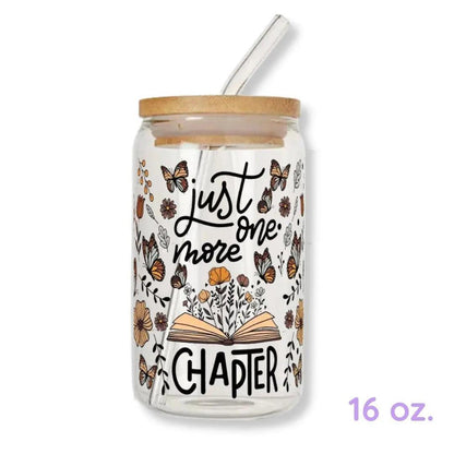 Just One More Chapter Bookish Butterflies 16 oz. or 20 oz. Glass Can Cup