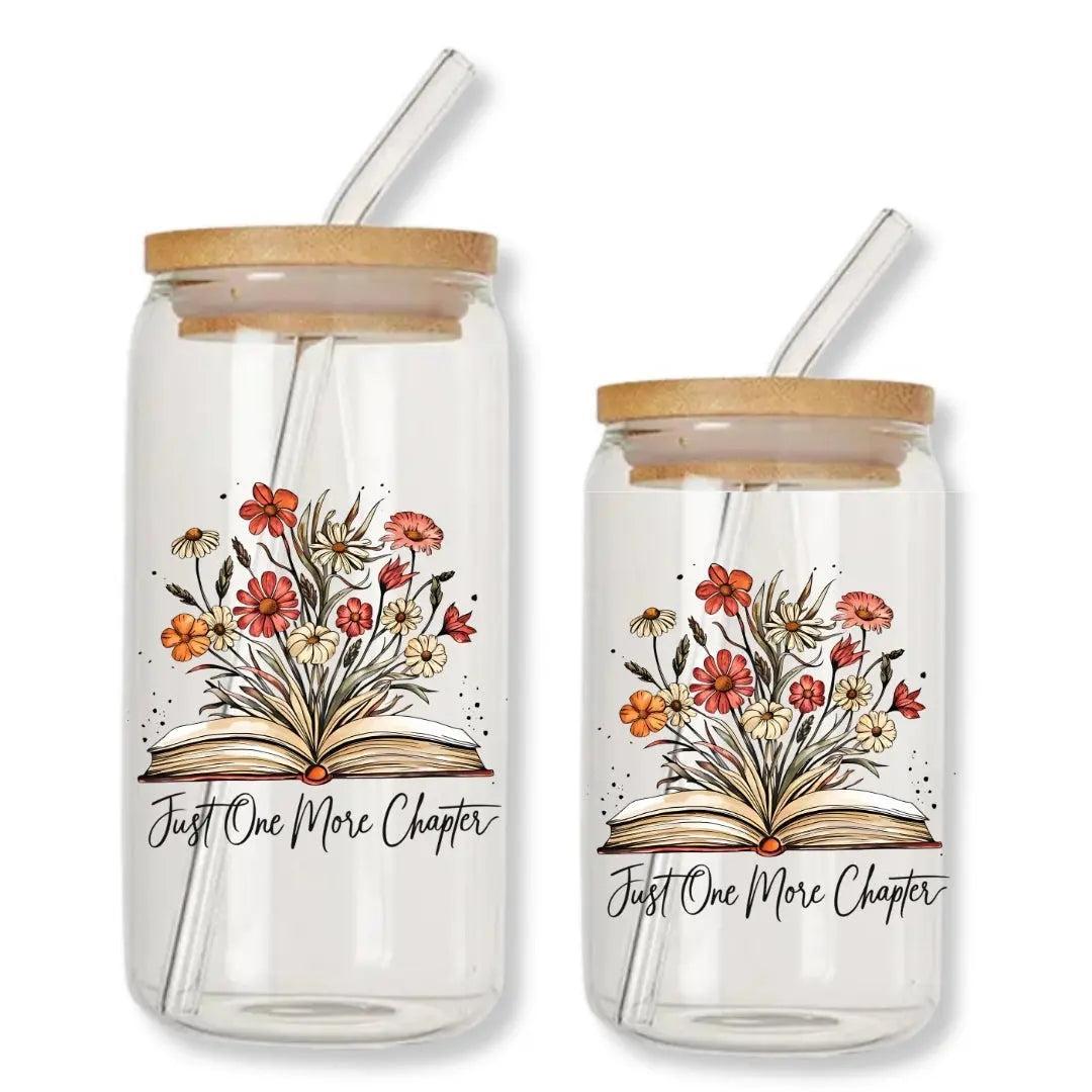 Just One More Chapter Can Glass Tumbler with Bamboo Lid & Straw