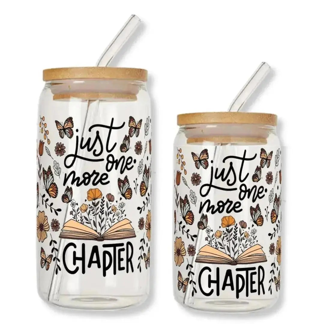 Just One More Chapter Cup Bookish Butterflies 16 oz. or 20 oz. Glass Can