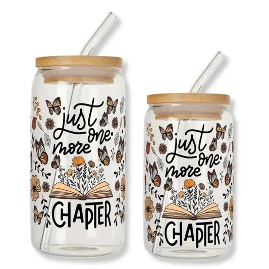 Just One More Chapter Cup Bookish Butterflies 16 oz. or 20 oz. Glass Can