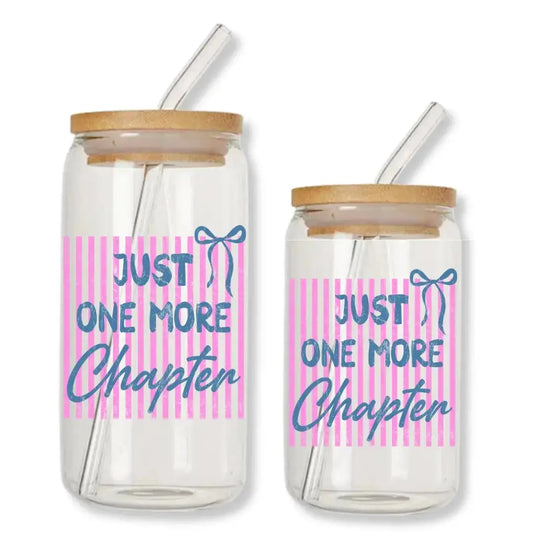 Just One More Chapter Cup Pink Stripes 16 oz. or 20 oz. Glass Can