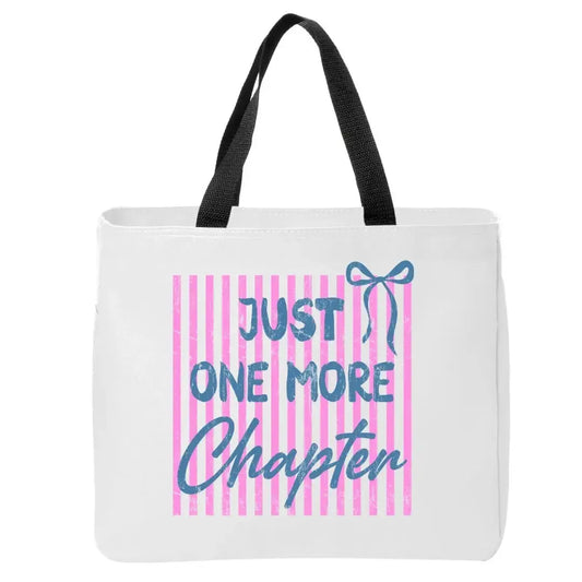 Just One More Chapter Tote Bag Pink Stripes